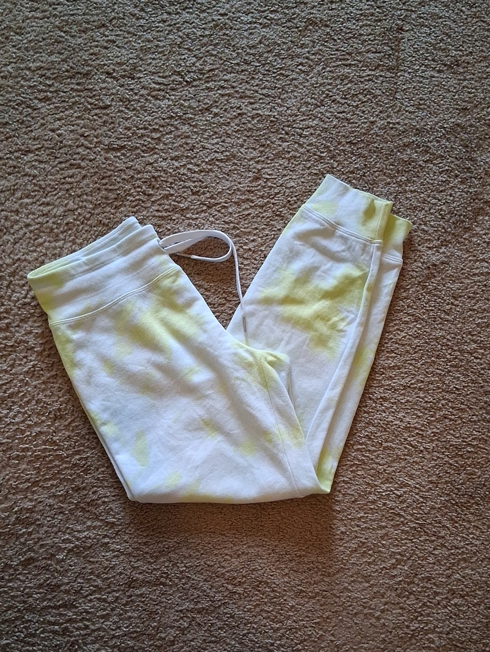 Calvin Klein Performance White Joggers with Pale Yellow Tie-Dye With Drawsrrings